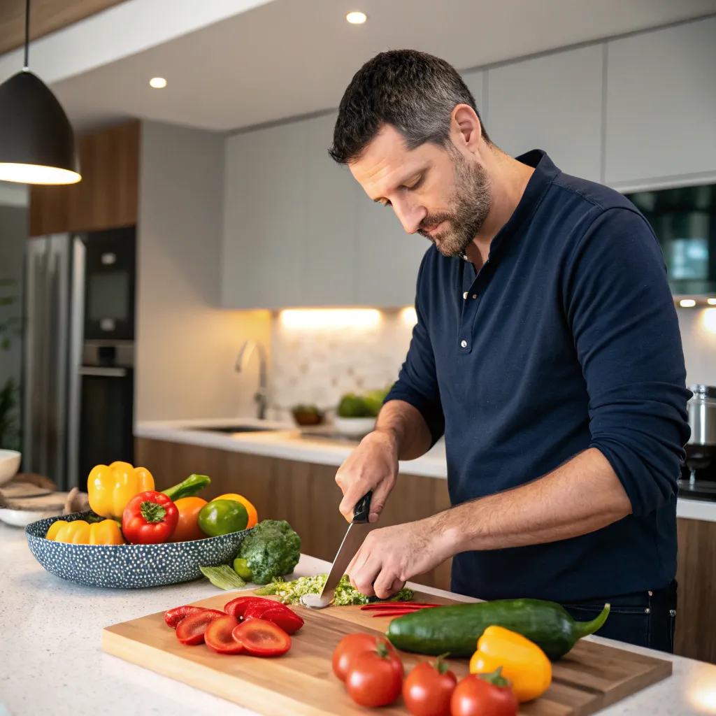 Michael Lee preparing vegetarian food