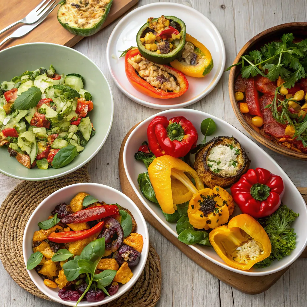 Variety of colorful vegetarian dishes